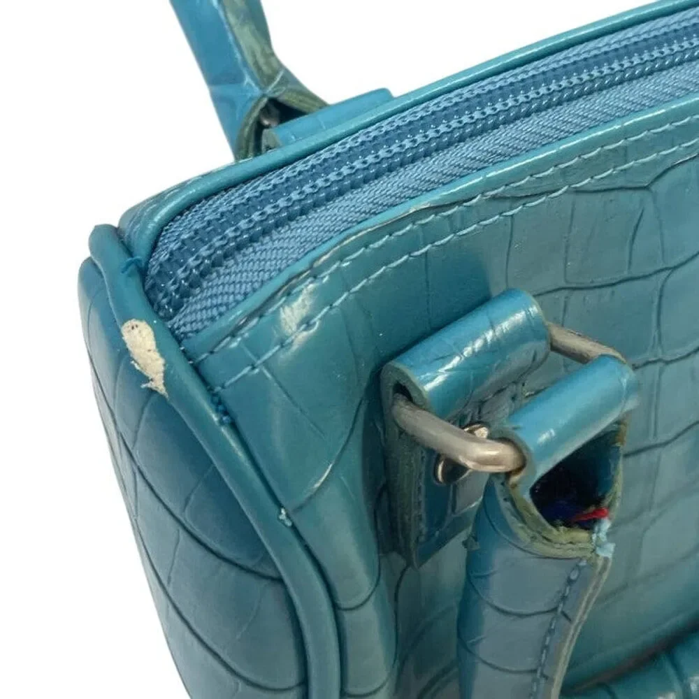 Adorable Little Girls Blue 2 Handle Faux Leather Zipper Close Handbag Purse Bag